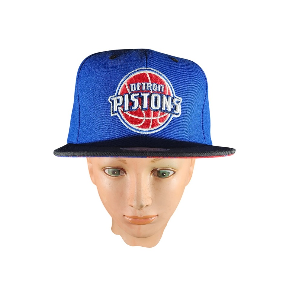 Mitchell & Ness Detroit Pistons Snapback Hat Royal Blue Black Adjustable NBA Cap